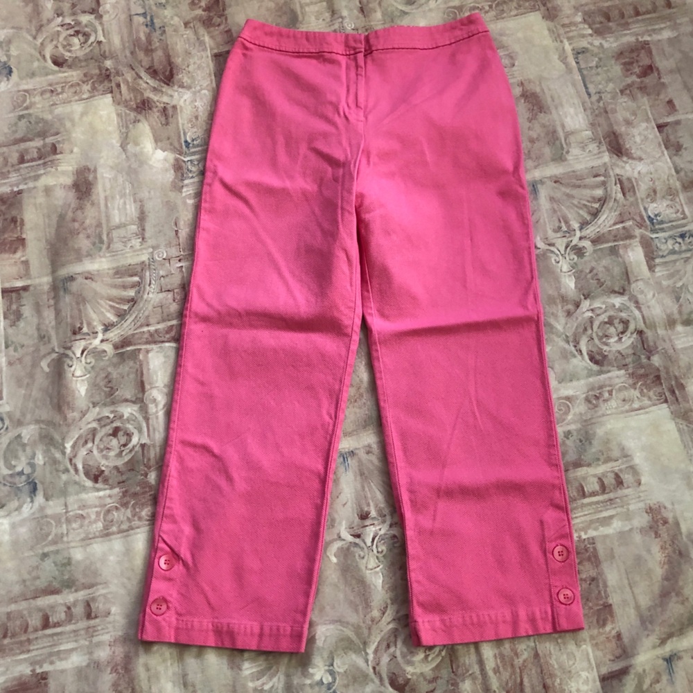 David Brooks Cropped Button Hem Pink Capris Pants